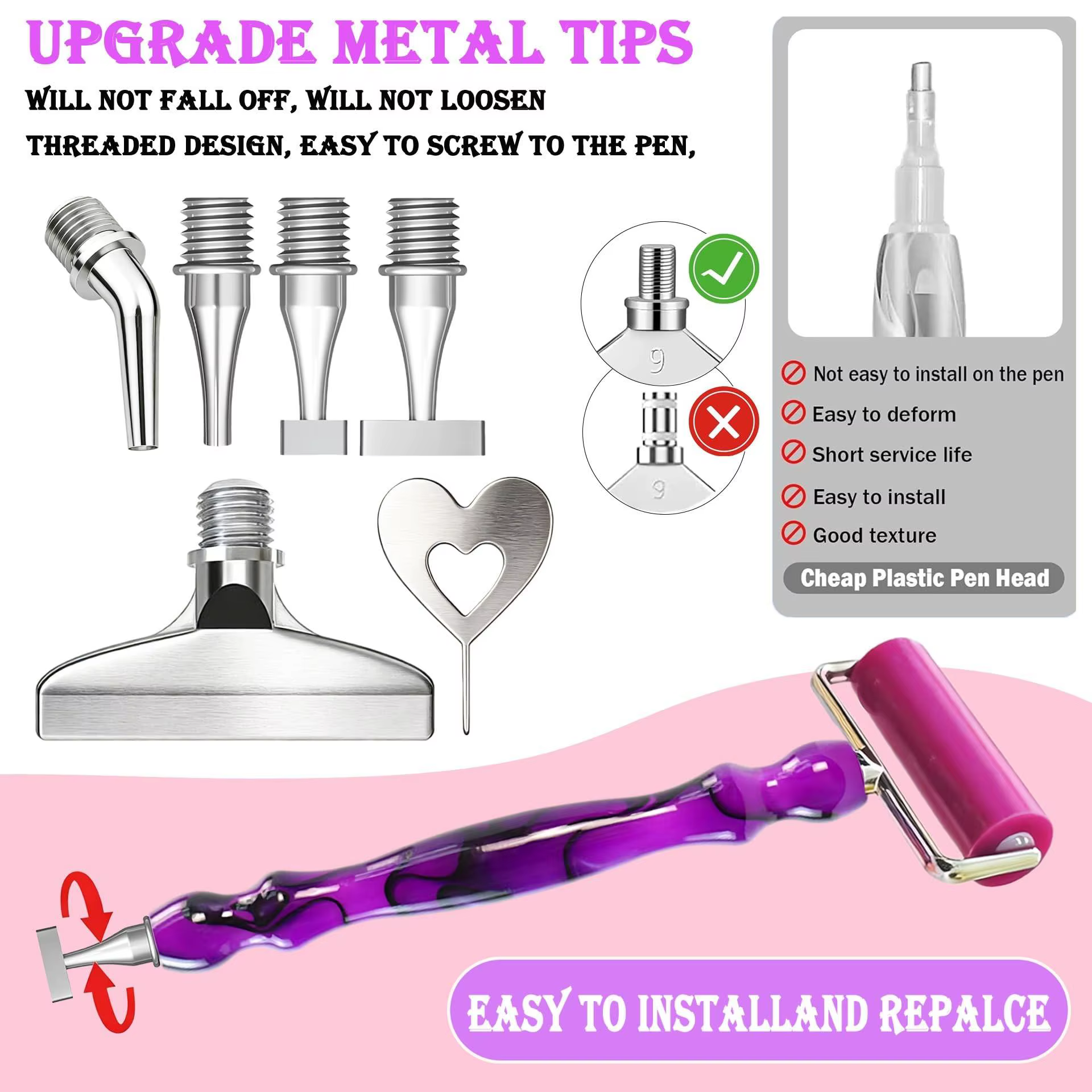 Outils de peinture au diamant DIY (avec pointes fines en acier filetées, pointes multiples 1/2/4 et pointes courbes), accessoires, plateau de peinture au diamant, rouleau, argile pour peinture au diam