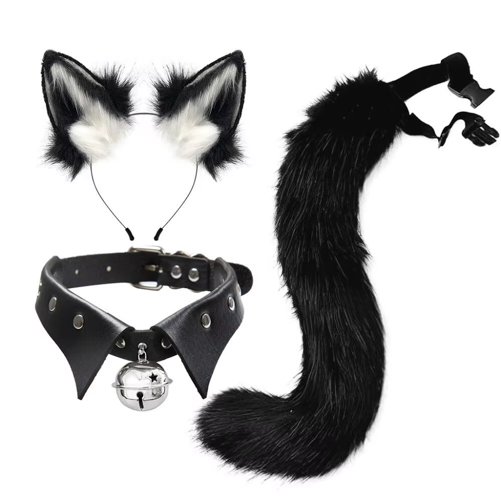 Ensemble d'accessoires de Costumes de Style gothique, collier de Style Steampunk, queue de couvre-chef, ensemble de 3 pièces, accessoires de Cosplay d'animaux de renard