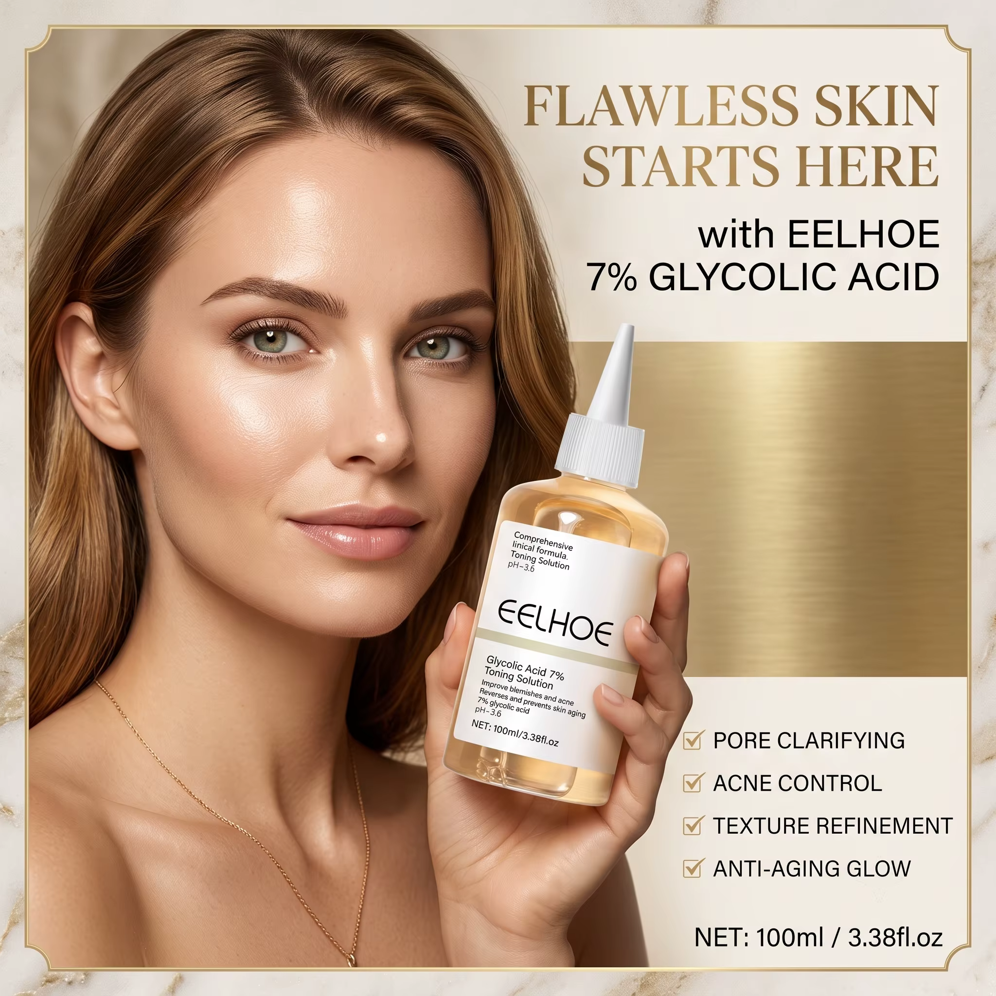 Tonique facial à l'acide glycolique à 7 %, 100 ml, exfoliant doux, nettoie les pores, lisse la peau, anti-âge, eau tonifiante