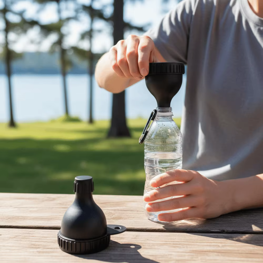 Bouteille de poudre de protéines avec mousqueton
