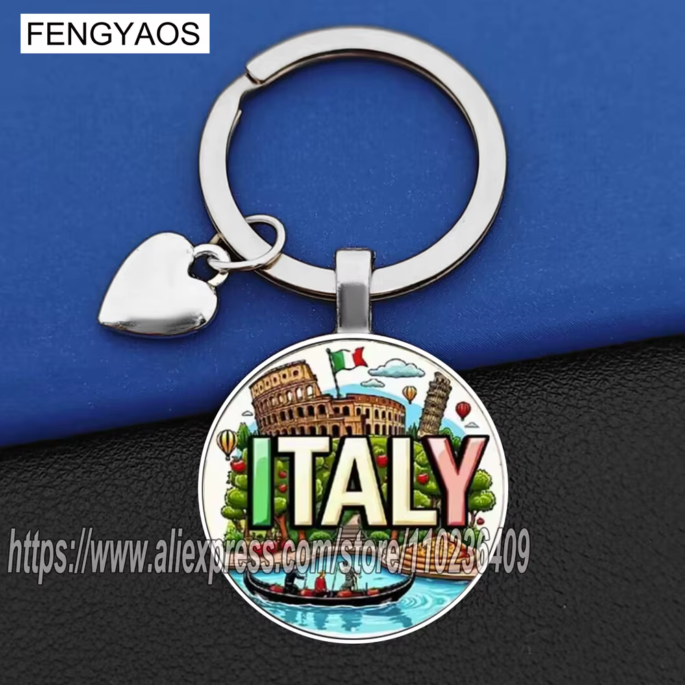 Porte-clés de voyage italien, tour pendante du colisée de Rome et du Pisa, porte-clés drapeau italien, carte italienne, cadeau Souvenir