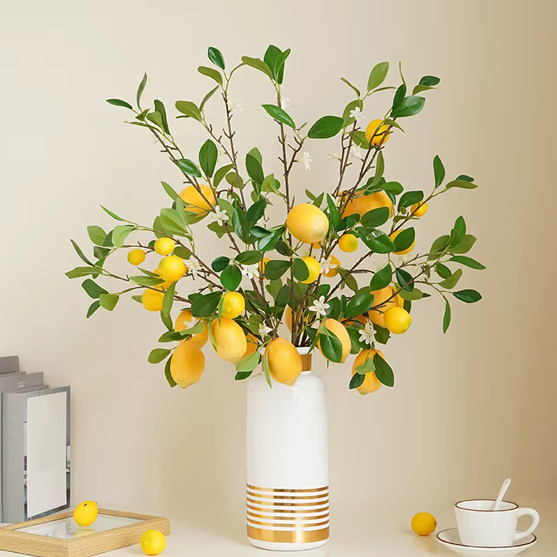 Branches de citron avec Simulation de fruits, plantes vertes fraîches, décoration de maison, accessoires Photo, Arrangement de fleurs de fruits en plastique, fausse fleur