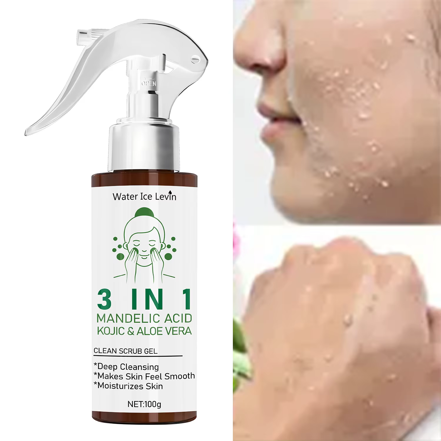 Gel exfoliant 3 en 1 Mandelic Acid & Kojic Clean à l'aloe vera – Nettoyage en profondeur et hydratant pour une peau lisse et sûre