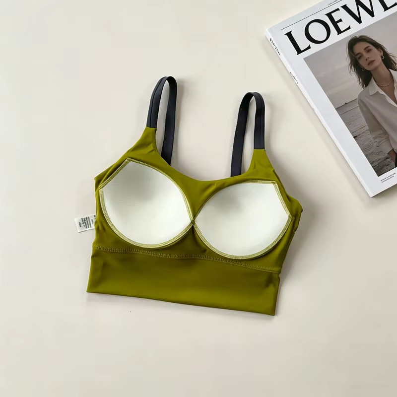 Soutien-gorge de yoga Naked Feel avec coussinets intégrés, séchage rapide, antichoc, débardeur de sport contrasté pour femme