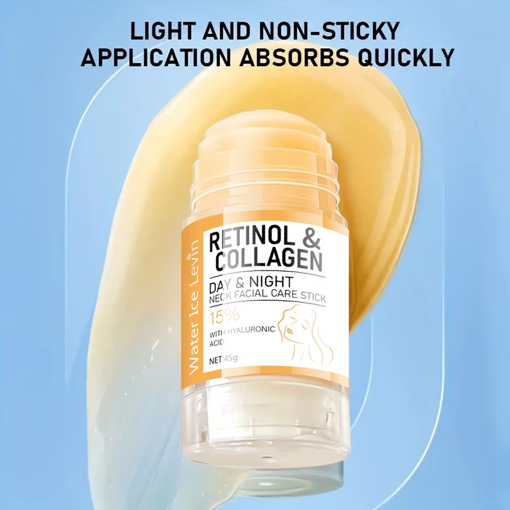 Stick de soin pour le cou et le visage au rétinol et au collagène. Hydratation jour et nuit. Boost d'acide hyaluronique à 15 %. Humidificateur portable multifonctionnel. 45g