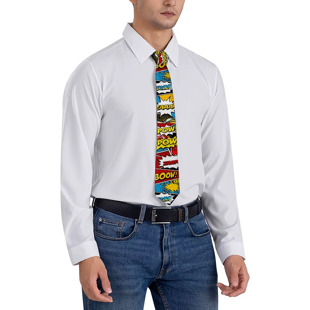 Cravate à imprimé de bande dessinée, un accessoire de mode décontracté et doux, facile à nettoyer, idéal comme cadeau pour les fêtes