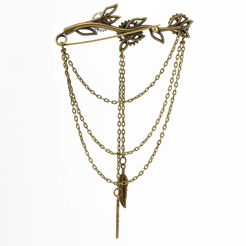 Broche vintage feuille de branche à pampilles, épingles de revers chaîne style punk, bijoux de mode pour femmes et hommes, accessoire décoratif