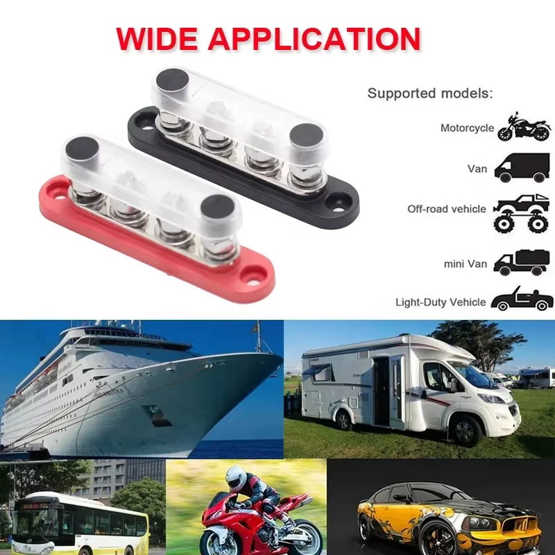 Barre omnibus Terminal 150A, 5 goujons M8, bloc de Distribution d'énergie de batterie, barres omnibus de voiture rouge noir 12V pour bateau marin automobile