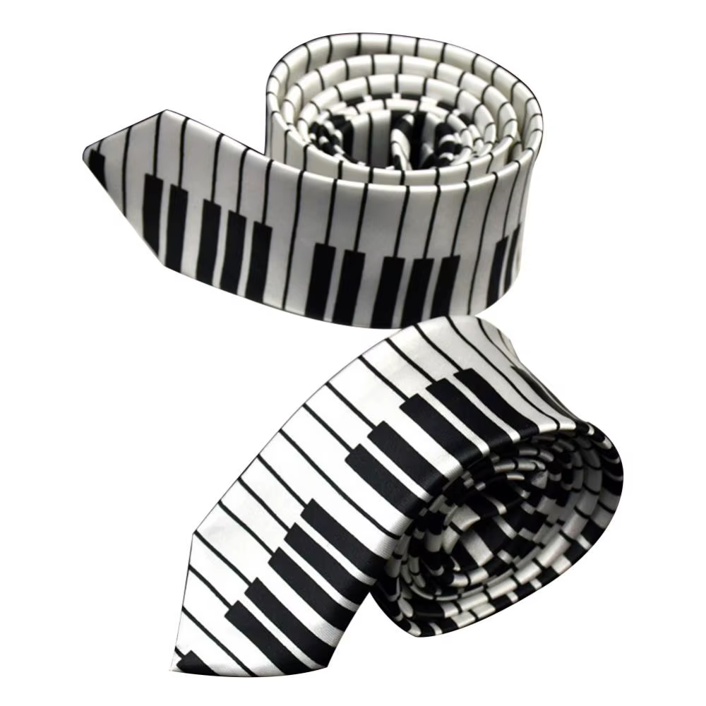 Accessoire de cravate pour hommes, classique, slim, noir et blanc, touches de Piano, mince et étroit, cadeau de fête de mariage, cadeau pour passionné de musique