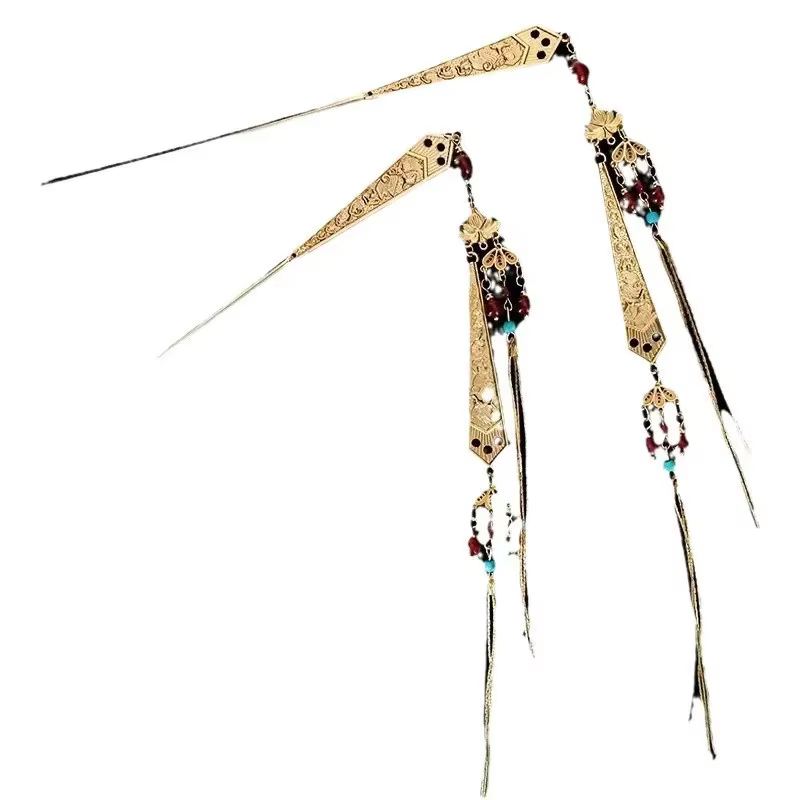 Épingle à cheveux de style chinois ancien, accessoire pour chignon Lotus de la prospérité, avec long pompon, épingle Hanfu, accessoires capillaires traditionnels de mariage