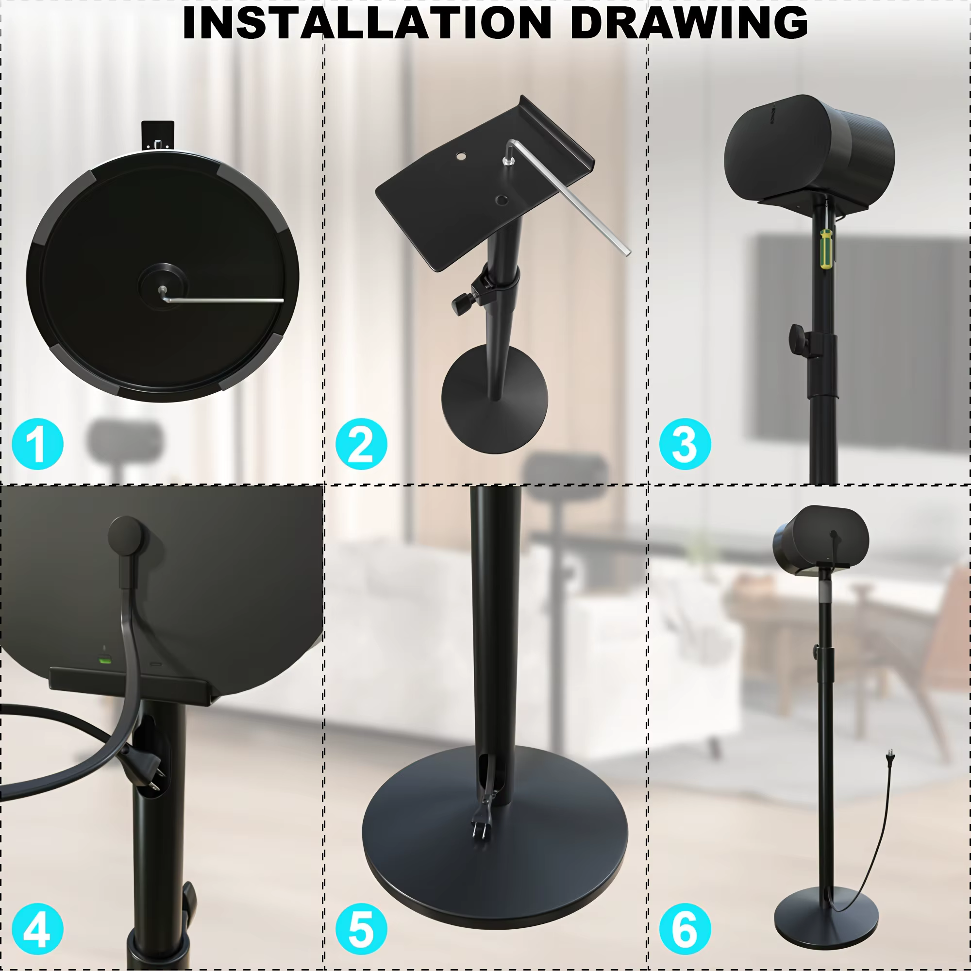 Support pour enceinte sans fil Sonos Era 300 avec hauteur réglable, support de base sonore avec gestion des câbles, support au sol