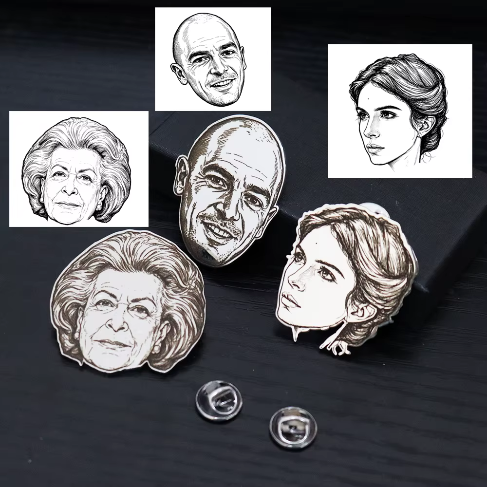 Broches personnalisées avec portrait, logo/image, épingles personnalisables, accessoires de mode pour hommes et femmes, badges, bijoux, cadeaux pour amis
