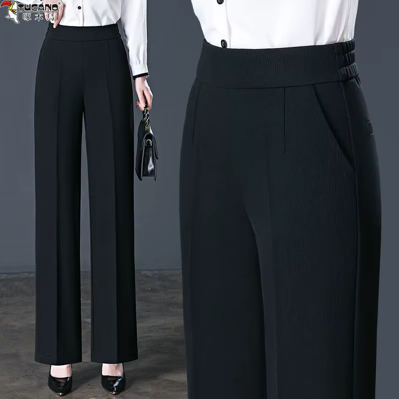 Pantalon élastique taille haute décontractée, couleur unie, vêtements pour femmes, poches simples assorties avec tout, droit, printemps-automne