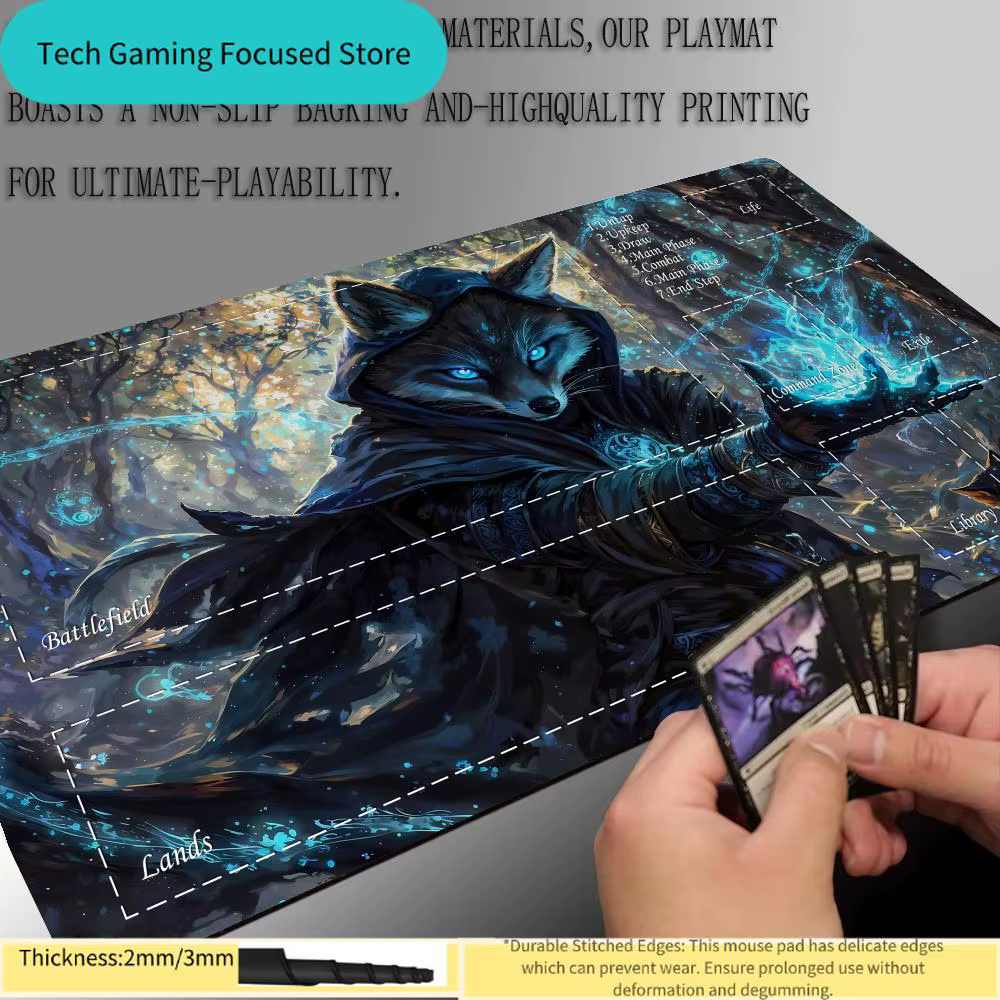 Tapis de jeu Magic: The Gathering, Otter Wizard in Enchanted Forest avec zones de structure de jeu MTG, épaisseur 2mm/3mm, coutures durables