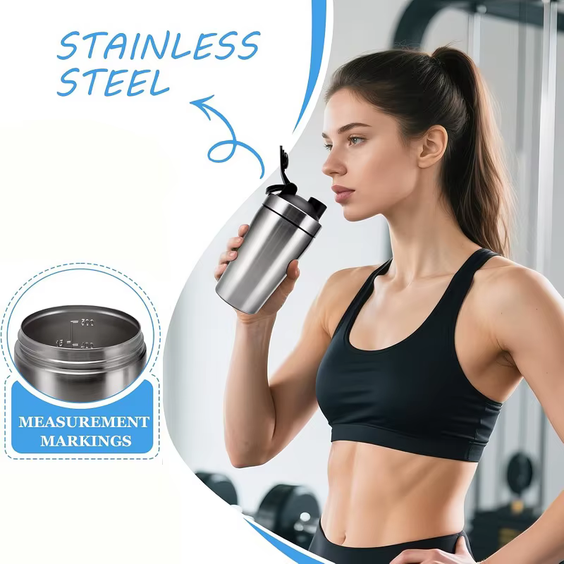 Bouteille Shaker de poudre de protéines en acier inoxydable