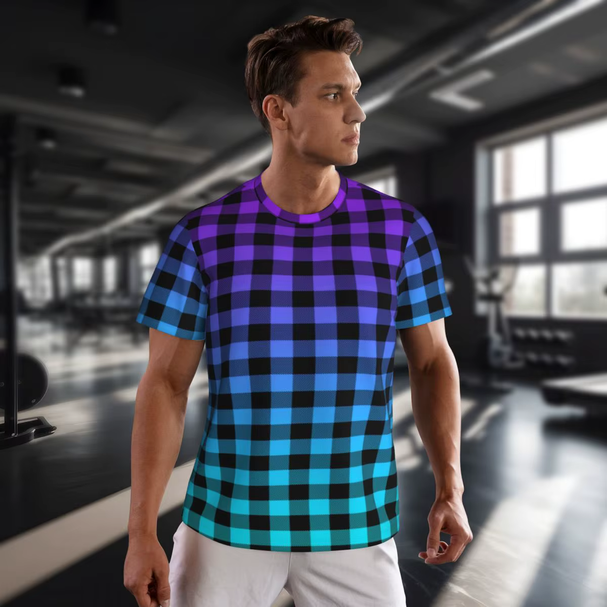 T-shirt de sport à carreaux pour hommes