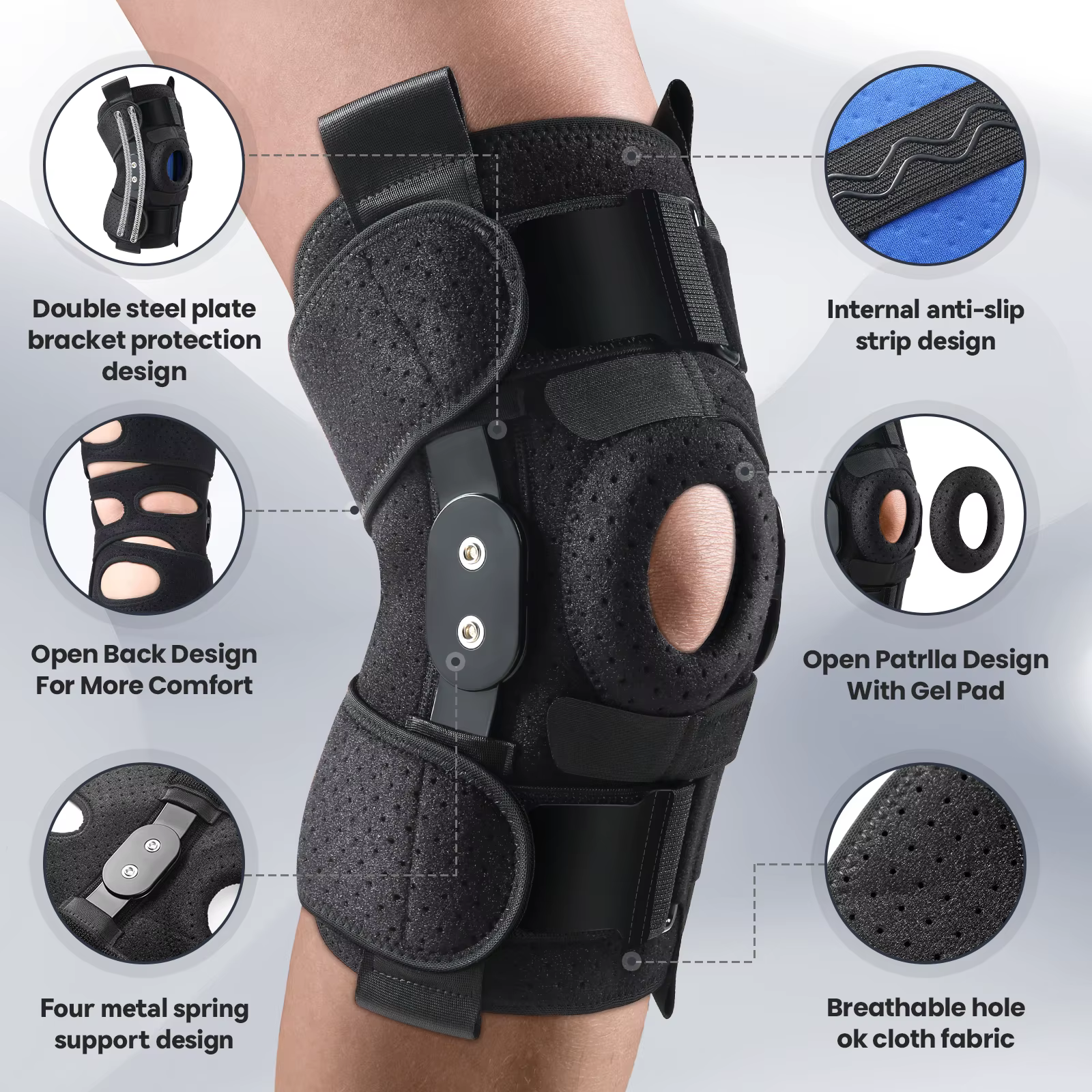 Genouillère articulée avec stabilisateurs latéraux et coussinets de Gel rotulien, douleur au genou pour hommes et femmes, déchirure du ménisque, récupération des blessures Acl Mcl