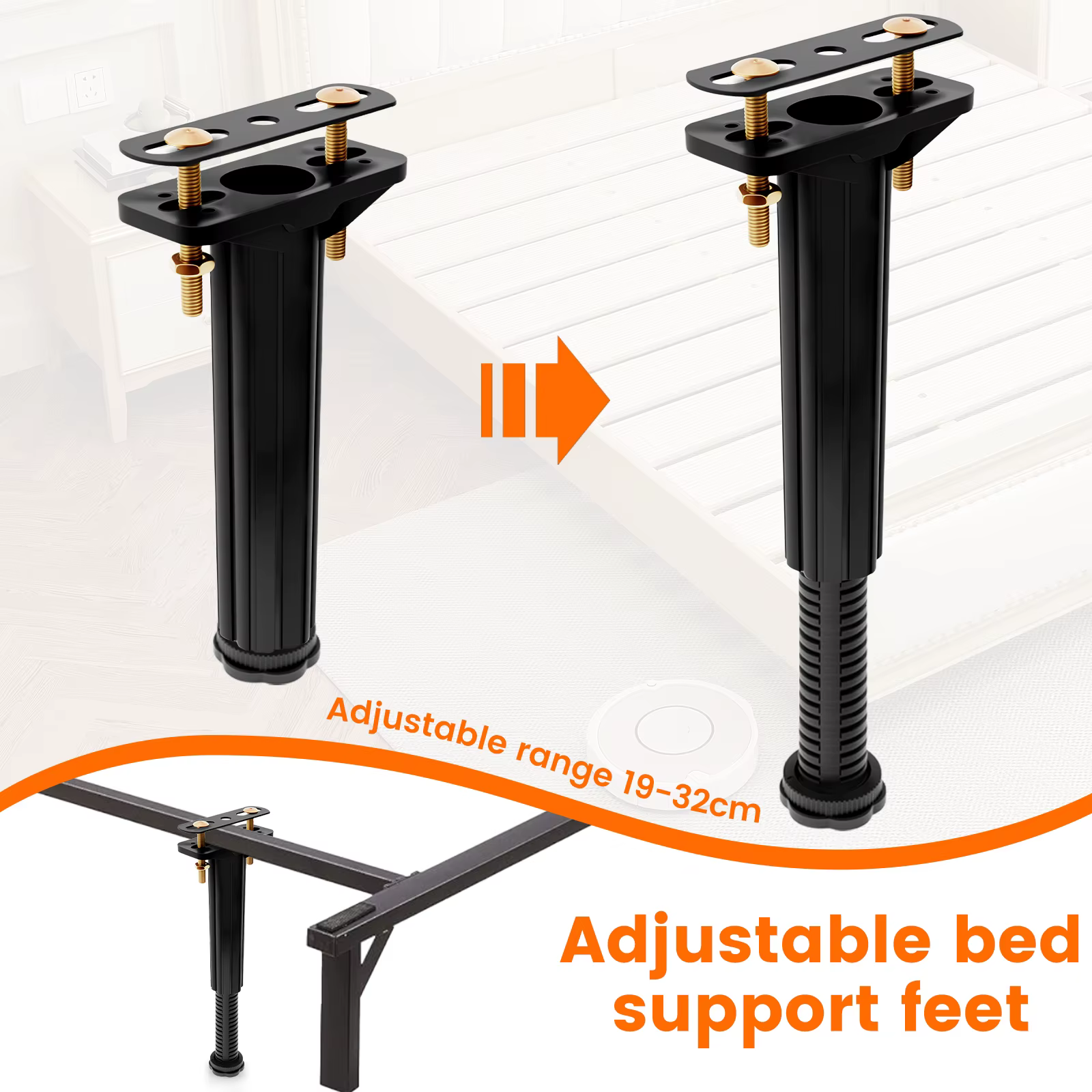 Poutre de support de lit télescopique améliorée, pied réglable, support de charge astronomique, support rapide, cadre de ket, lattes centrales, jambe, 6 pièces