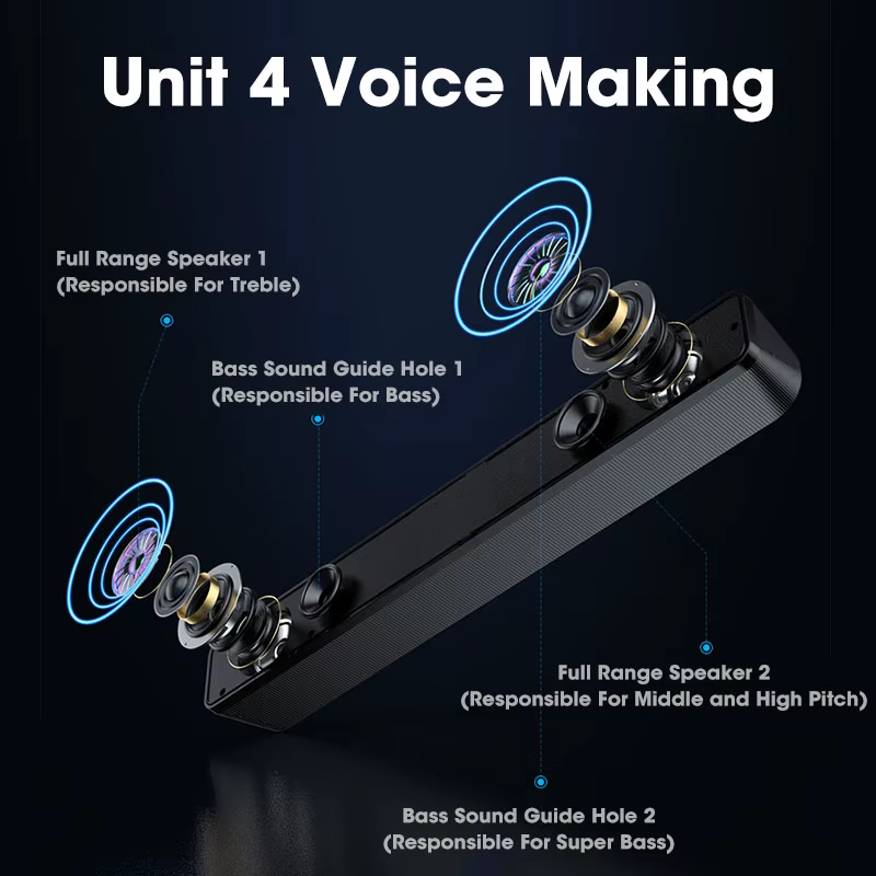 Barre de son pour PC, haut-parleur Bluetooth filaire/sans fil, barre de son alimentée par USB 4D pour TV, ordinateur portable, jeu, système Audio Surround pour Home cinéma