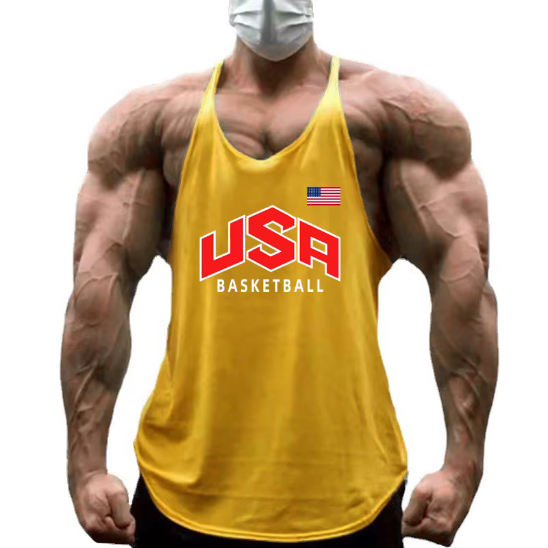 Marque vêtements hommes Sport sans manches Stringer Gym musculation Fitness entraînement Muscle chemise coton respirant Y-back débardeurs