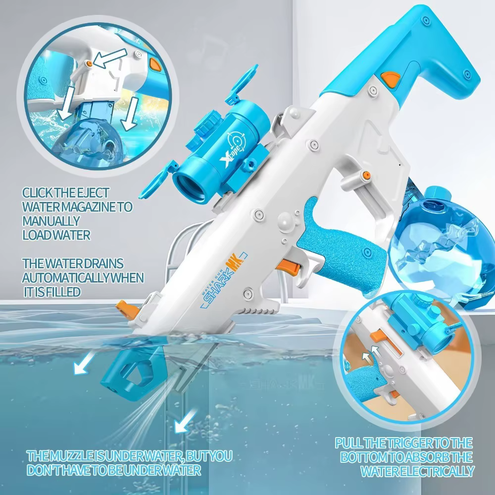 Pistolet à eau électrique Tiger Shark, absorption d'eau automatique, grande capacité, jouet de combat aquatique d'extérieur pour enfants et adultes