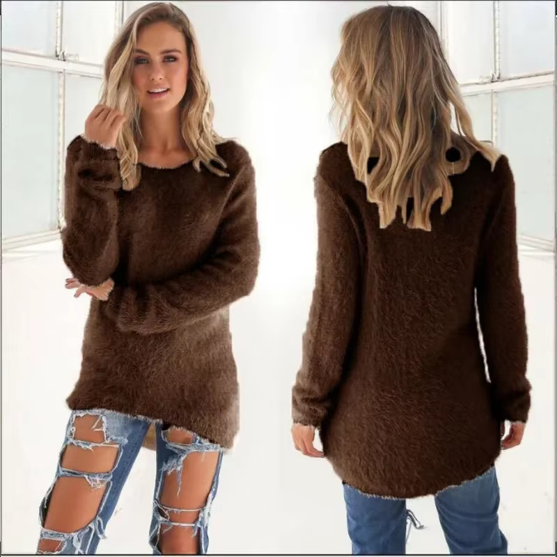 Pull en coton chaud monochrome pour femme