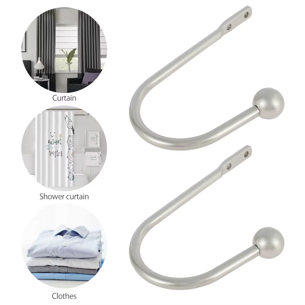 Attaches de rideaux en métal, crochets décoratifs pour rideaux, attaches de rideaux en forme de U, attaches murales en métal avec extrémité sphérique
