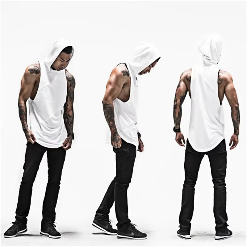 Musculation coton gilet à capuche débardeurs hommes salle de sport chemise sans manches Fitness