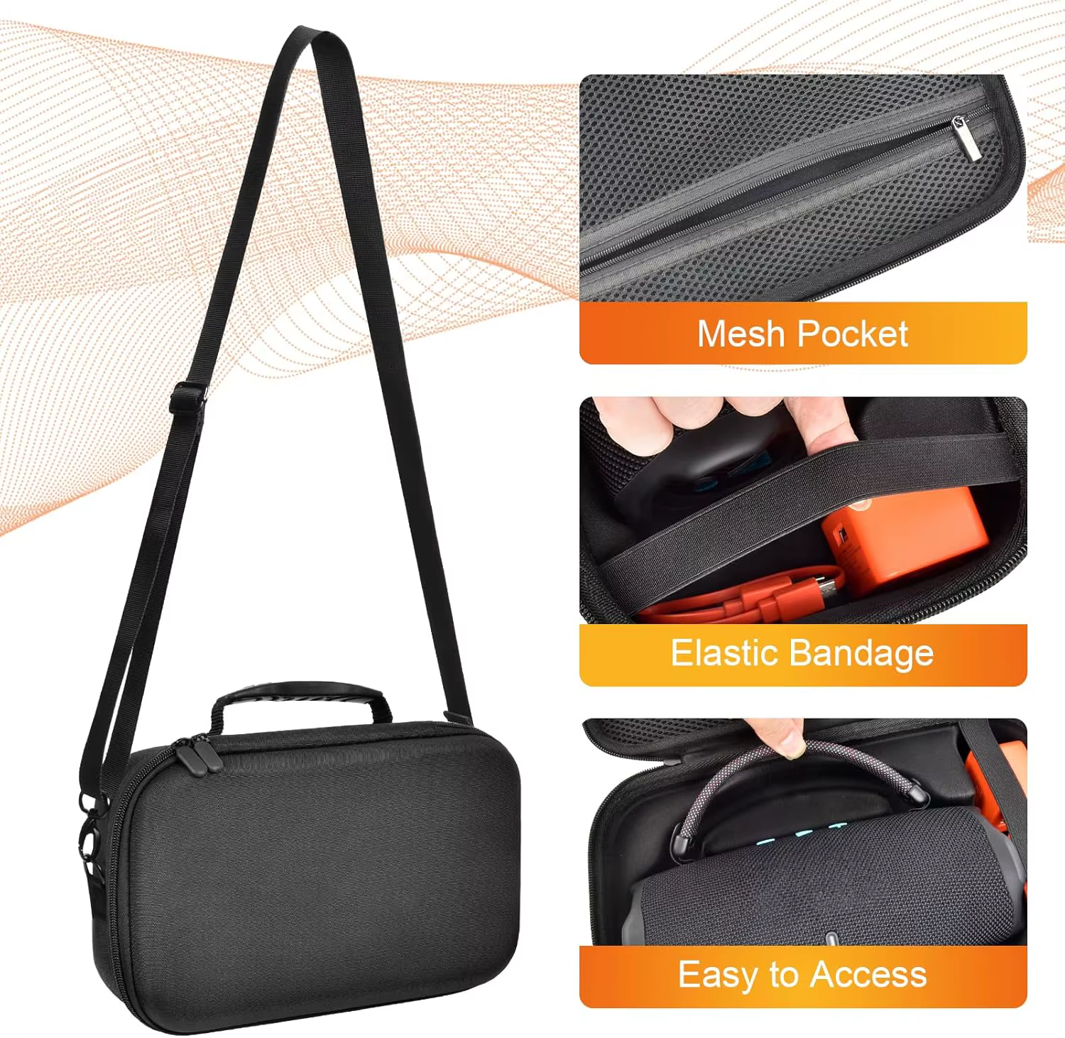 (SOULEMENT CASE) Étui pour haut-parleur Bluetooth portable JBL Charge 6, étui pour haut-parleur étanche avec bandoulière réglable, voyage dur