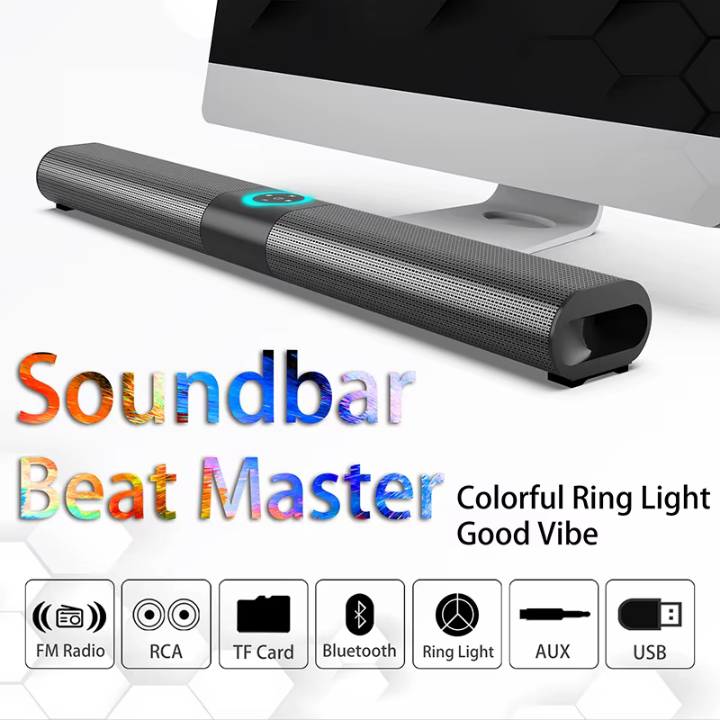 Barre de son sans fil Bluetooth avec subwoofer pour TV, radio FM, et basses puissantes