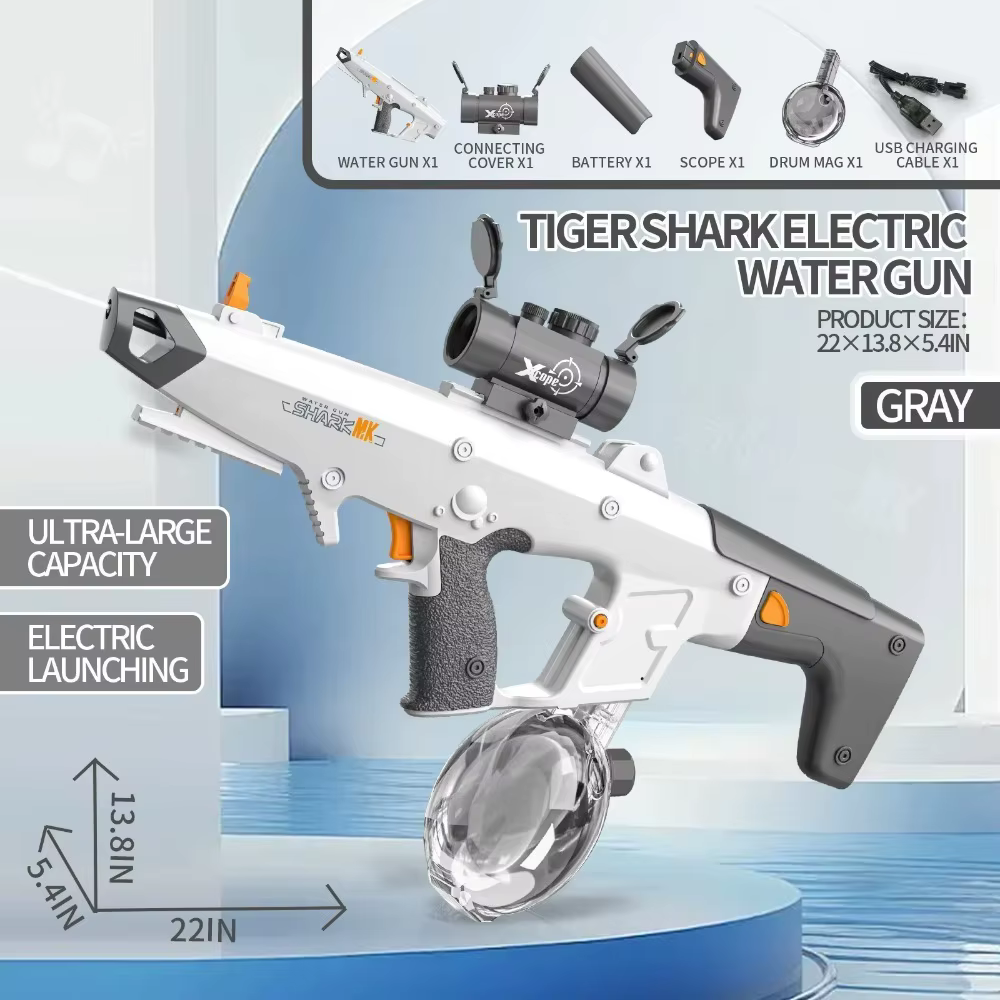 Pistolet à eau électrique Tiger Shark, absorption d'eau automatique, grande capacité, jouet de combat aquatique d'extérieur pour enfants et adultes