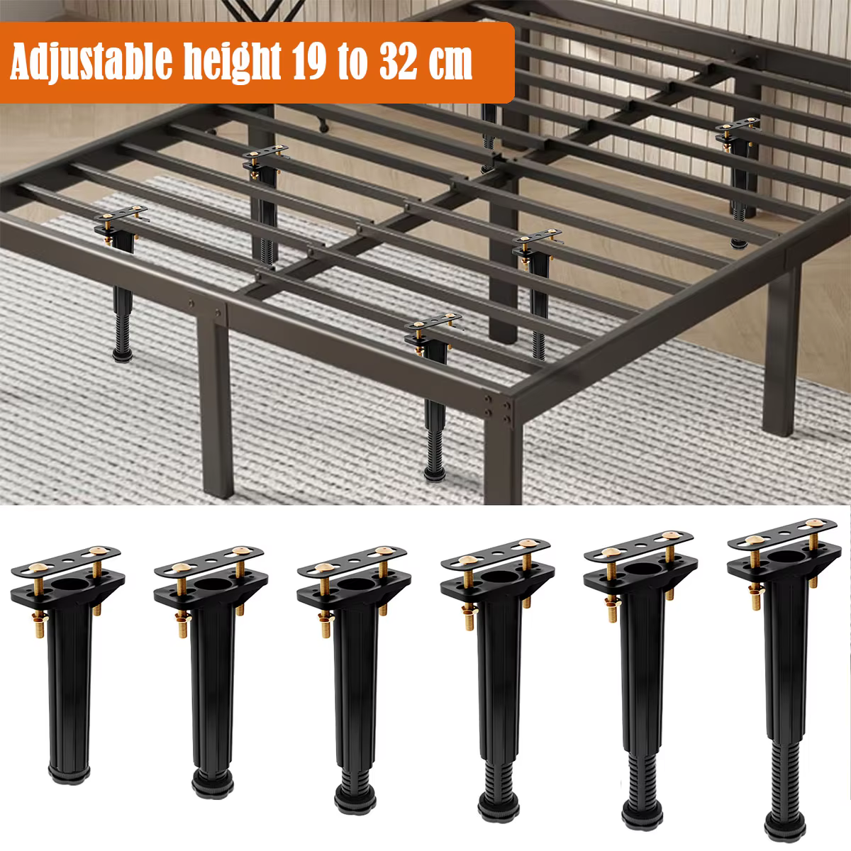 Poutre de support de lit télescopique améliorée, pied réglable, support de charge astronomique, support rapide, cadre de ket, lattes centrales, jambe, 6 pièces