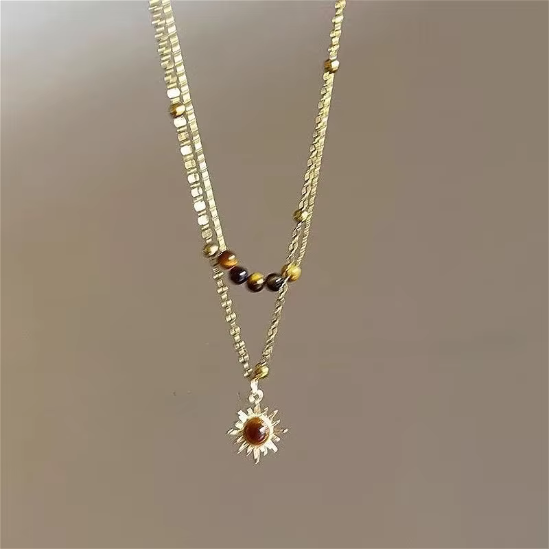 Collier Vintage en cuir avec pendentif en pierre marron pour femmes, ras du cou empilable rétro, chaîne de clavicule de tempérament, accessoire de bijoux Hip Hop