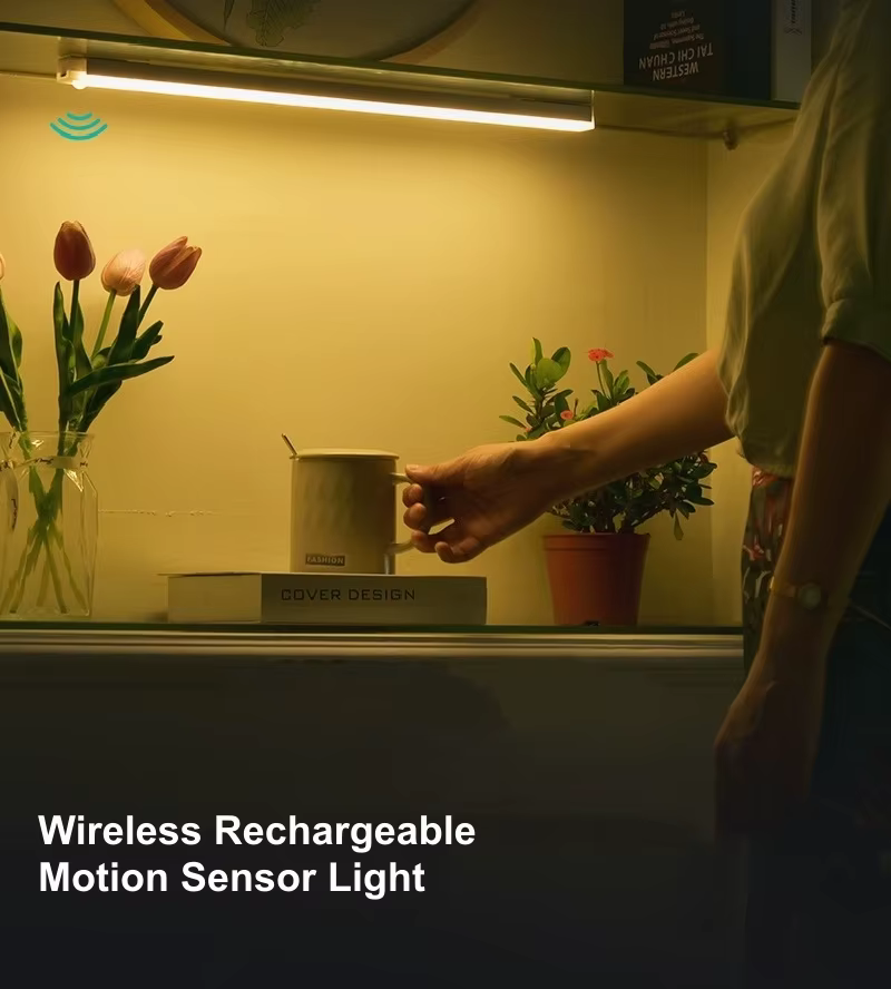 Barre lumineuse LED avec détecteur de mouvement, veilleuse à Induction sans fil, Rechargeable par USB, pour armoire de cuisine, garde-robe, chambre à coucher