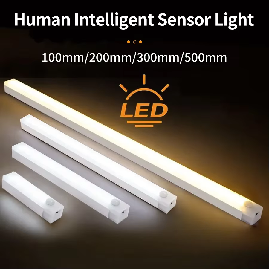 Veilleuse LED sans fil avec capteur de mouvement, lampe Rechargeable par USB, barre lumineuse sous-meuble, cuisine, garde-robe, chambre à coucher, couloir