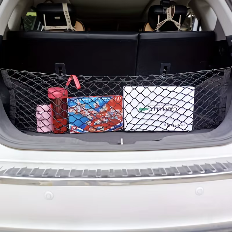 Filet de rangement pour coffre avec crochet extensible et matériau en nylon pour une durabilité accrue. Convient aux camionnettes