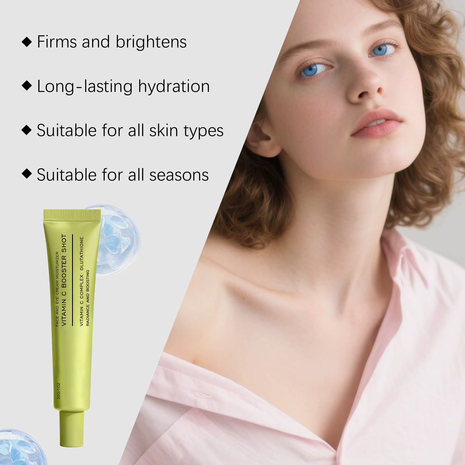 Crème Visage Booster Vitamine C avec Glutathion et Niacinamide pour Soin Hydratant, Améliore les Rides Fines, Soin Coréen Effet Peau de Verre