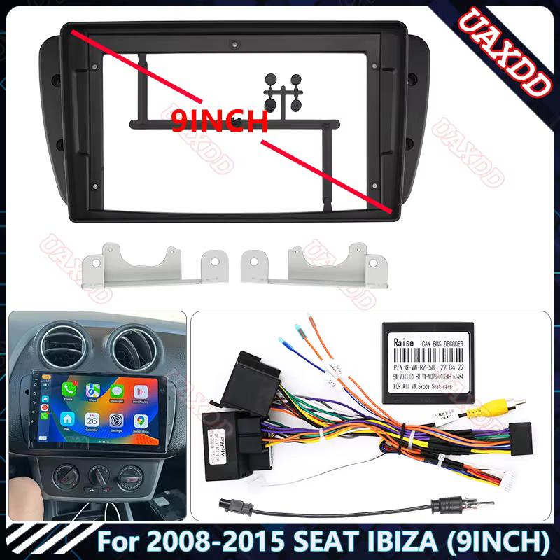 Pour SEAT IBIZA 2008-2015, autoradio MP5 9 pouces, système Android, faisceau de câbles, écrans, accessoires, navigation, tableau de bord, câbles, cadre, Canbus