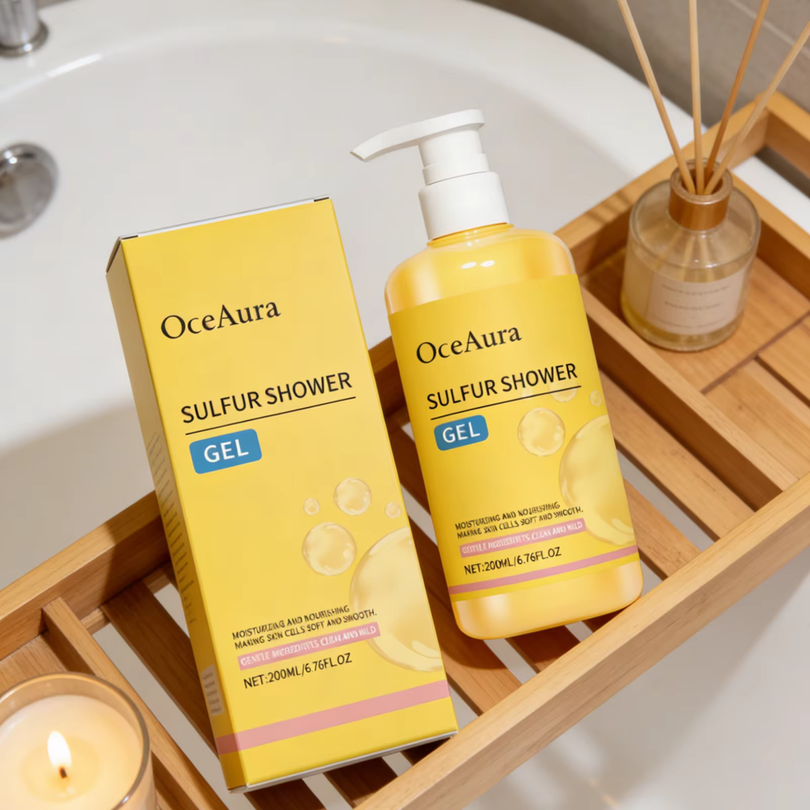 Gel douche au soufre OceAura, adoucissant pour la peau, rafraîchissant, lissant, hydratant longue durée, nettoyage doux, gel douche au soufre pour le corps, 200 ml