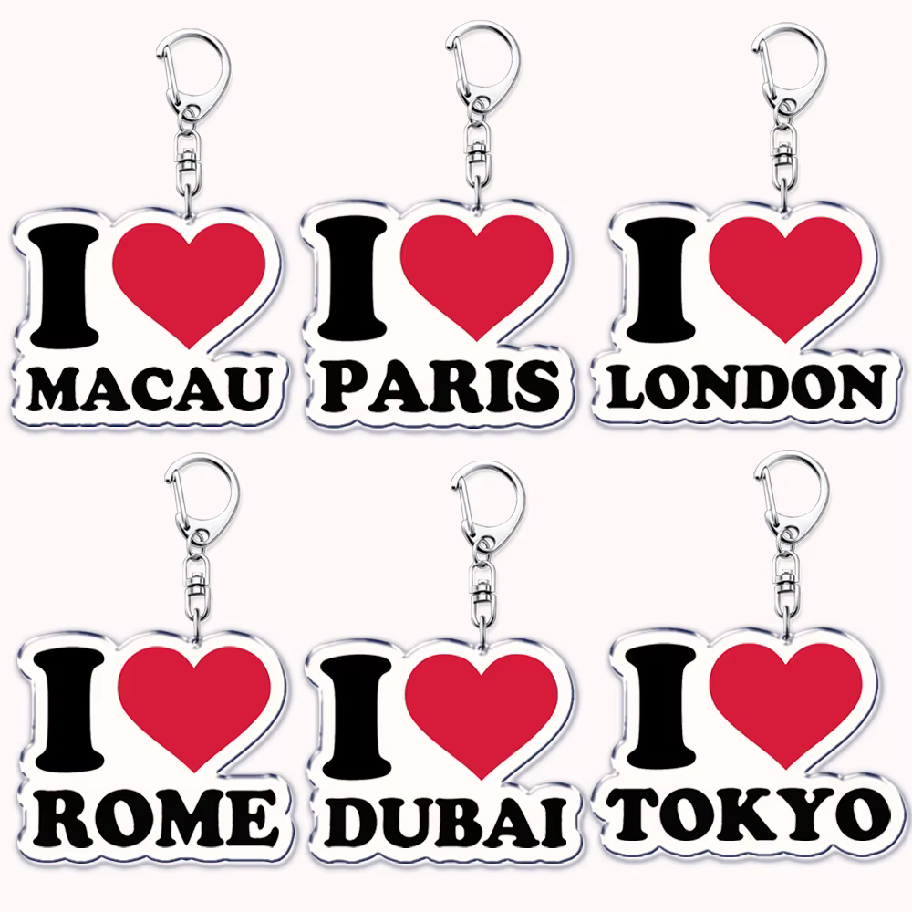 Hot Cites I Love PARIS LONDON porte-clés pour accessoires sac HONG KONG NEW YORK BANGKOK TOKYO SEOUL DUBAI porte-clés bijoux cadeaux