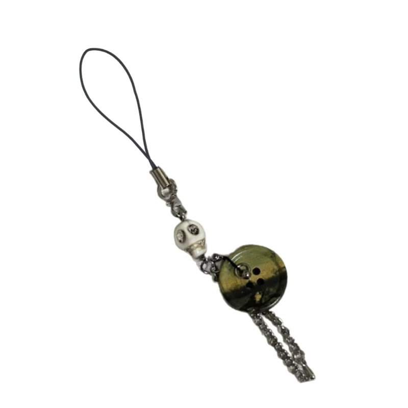 Pendentif bouton crâne Vintage, corde suspendue, chaîne téléphone, sangle, porte-clés, accessoire