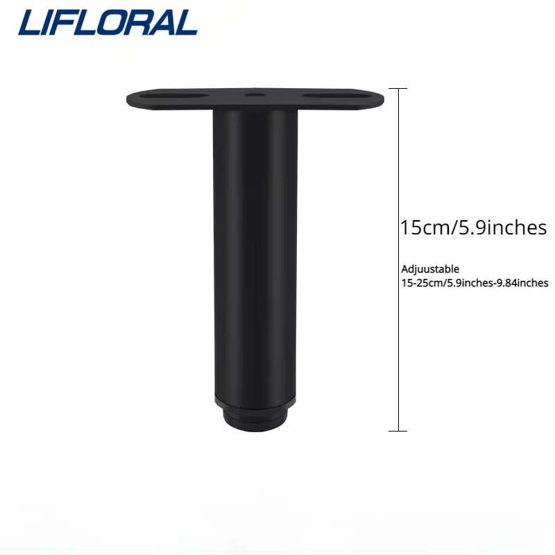 4 pièces Pieds de support télescopiques réglables 15-25 cm pour renforcement de sommier, support de cadre de lit, pieds de meuble en métal