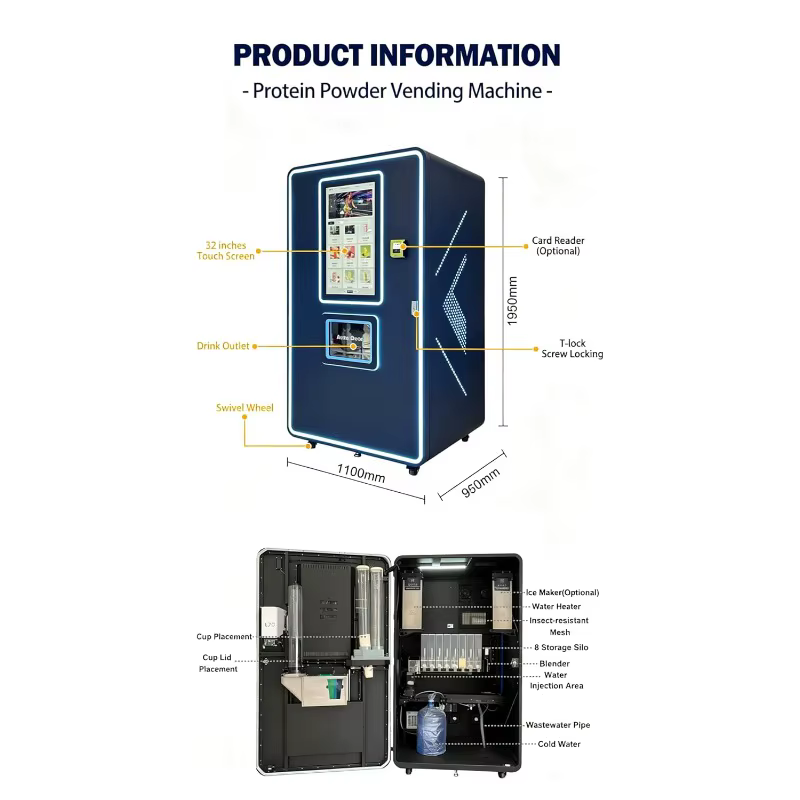 Distributeur intelligent de boissons protéinées personnalisées avec écran tactile et paiement sans argent liquide