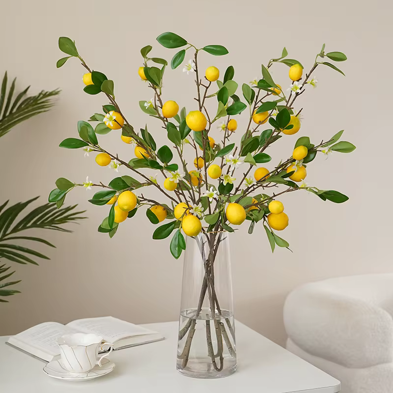 Branches de citron avec Simulation de fruits, plantes vertes fraîches, décoration de maison, accessoires Photo, Arrangement de fleurs de fruits en plastique, fausse fleur