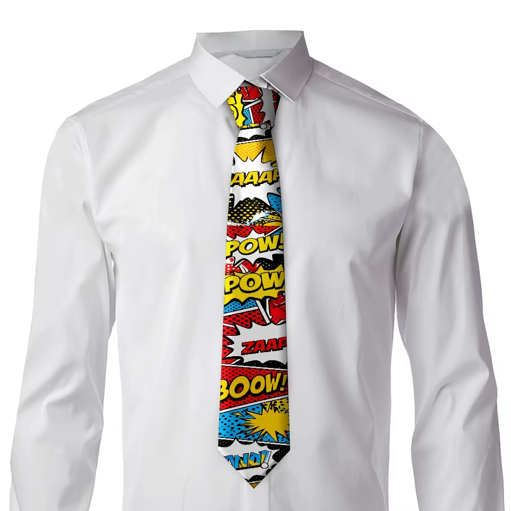 Cravate à imprimé de bande dessinée, un accessoire de mode décontracté et doux, facile à nettoyer, idéal comme cadeau pour les fêtes