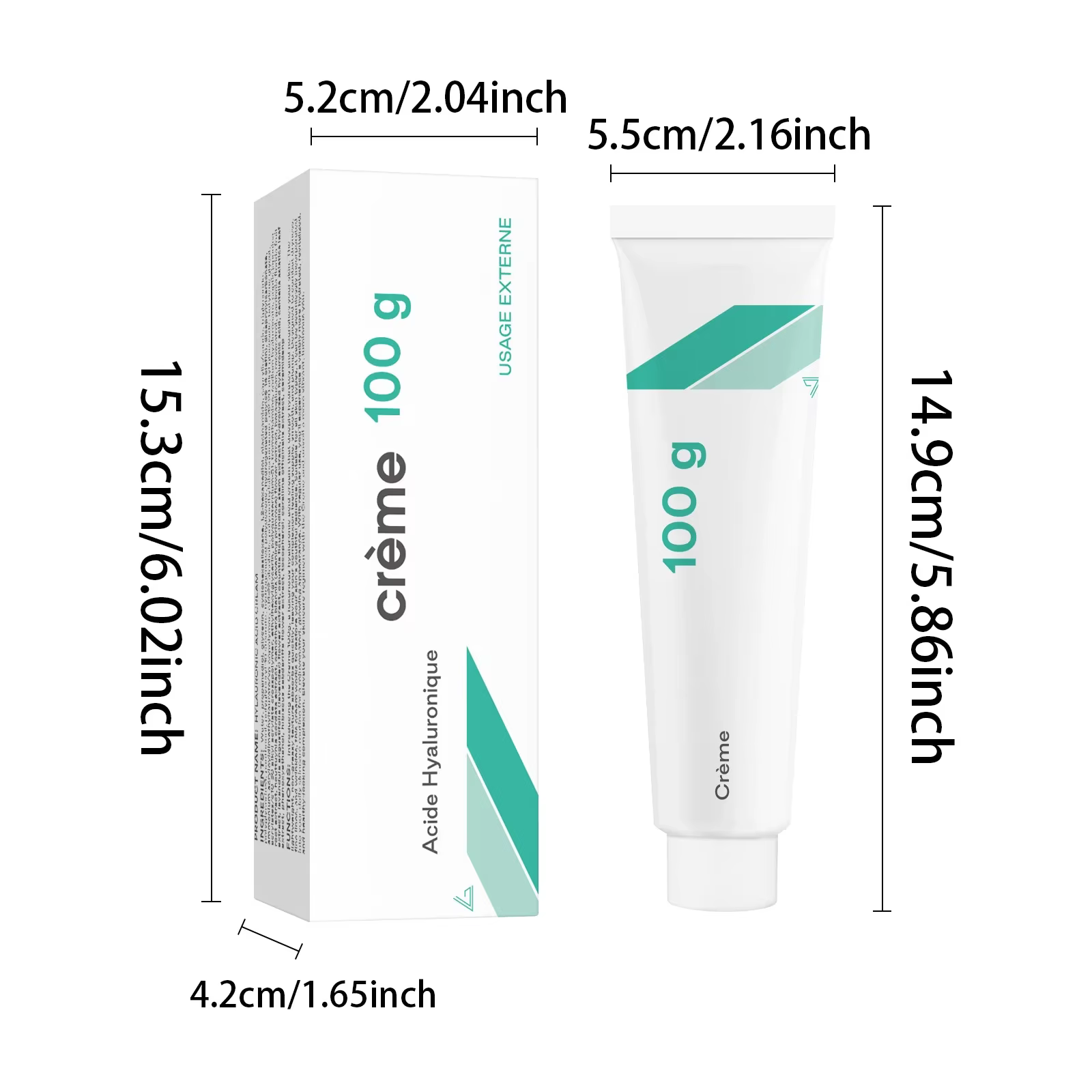 Crème à l'acide hyaluronique premium 100 g – Hydratation profonde, anti-âge et éclaircissante pour tous les types de peau, hydrate et répare le sec/dama