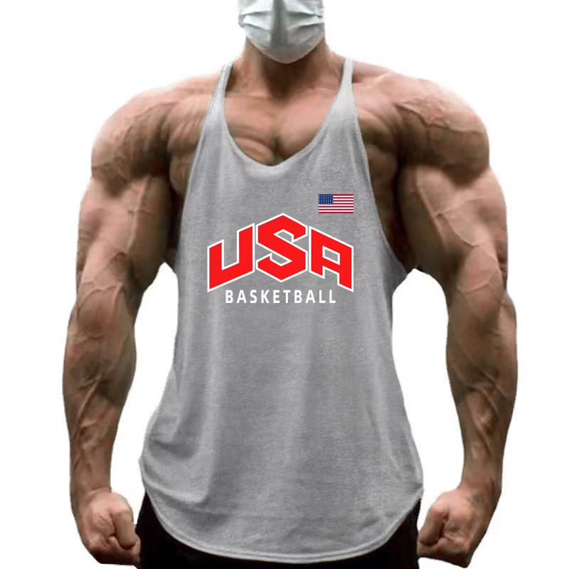 Marque vêtements hommes Sport sans manches Stringer Gym musculation Fitness entraînement Muscle chemise coton respirant Y-back débardeurs