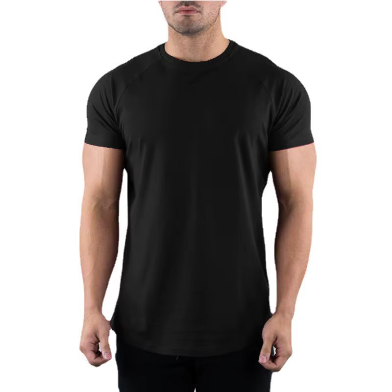 Hommes été Fitness plaine Gym T-shirt vêtements col rond à manches courtes