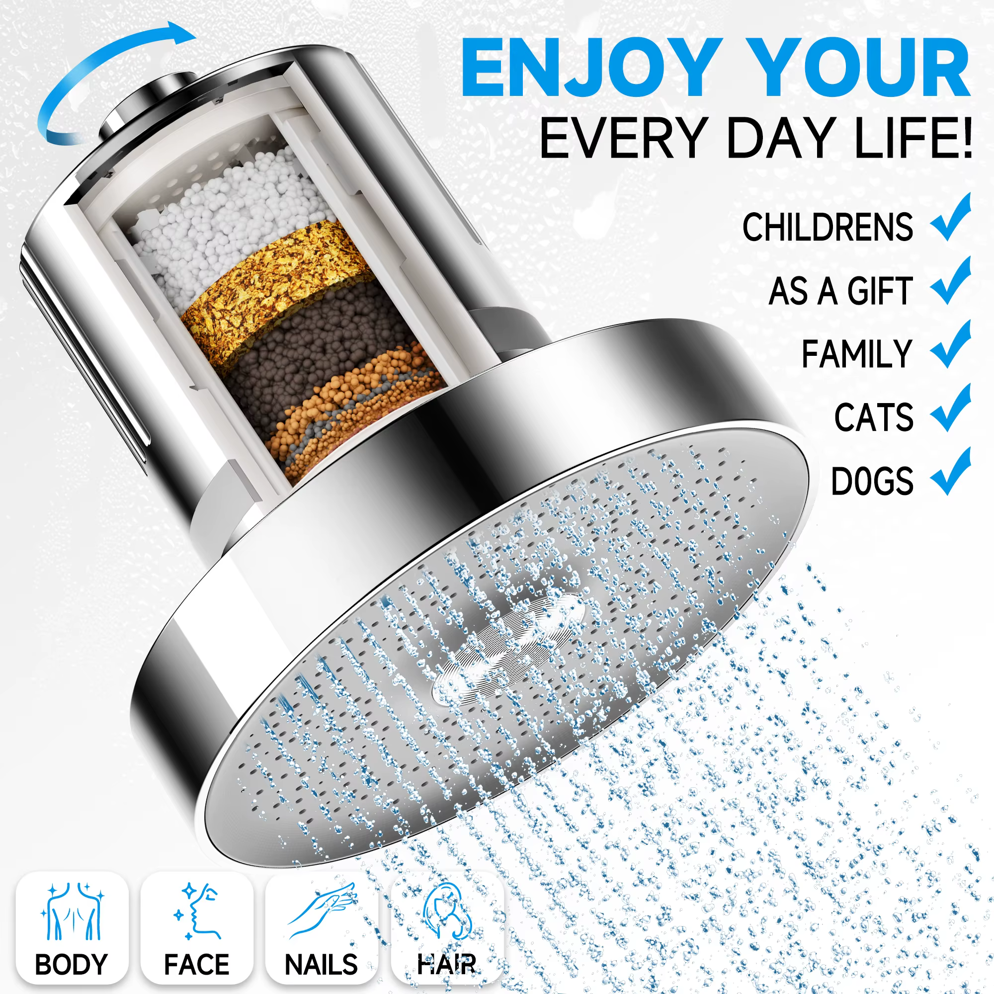 Pomme de douche noire avec adoucisseur d'eau - Le filtre de douche élimine les produits chimiques toxiques et 98% de chlore - Filtre à eau dure haute pression
