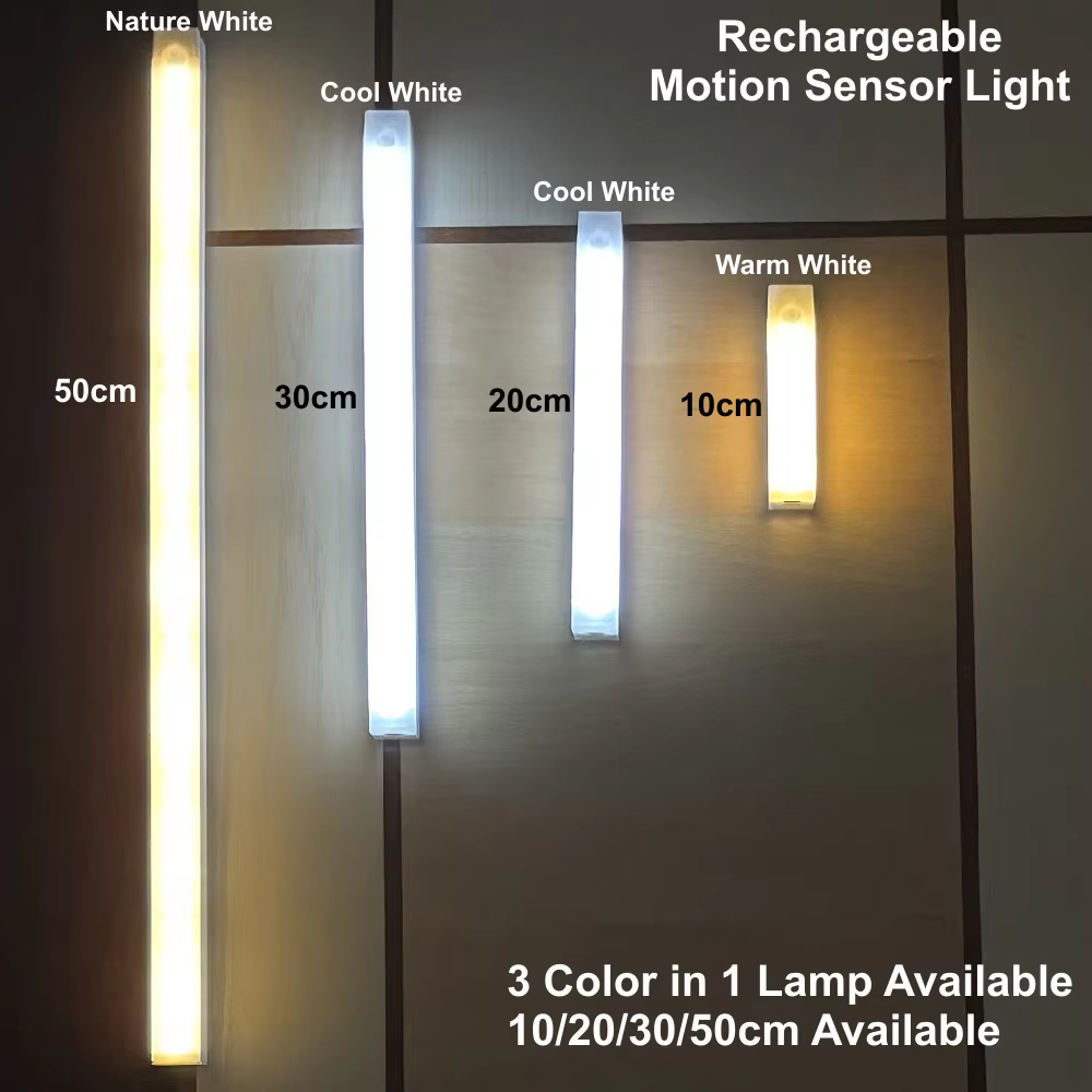 Barre lumineuse LED avec détecteur de mouvement, veilleuse à Induction sans fil, Rechargeable par USB, pour armoire de cuisine, garde-robe, chambre à coucher
